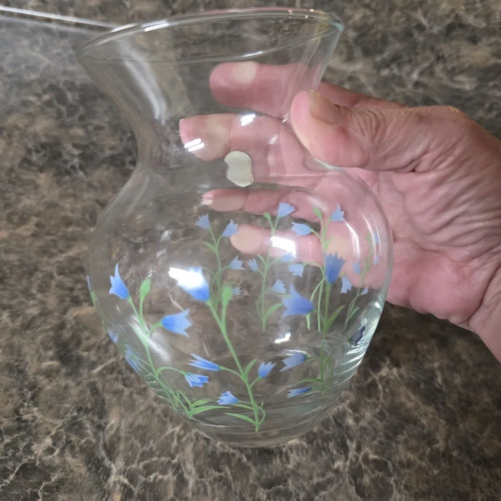 Vintage Glass Small Flower Vase Blue Wildflowers Handcrafted in Turkey